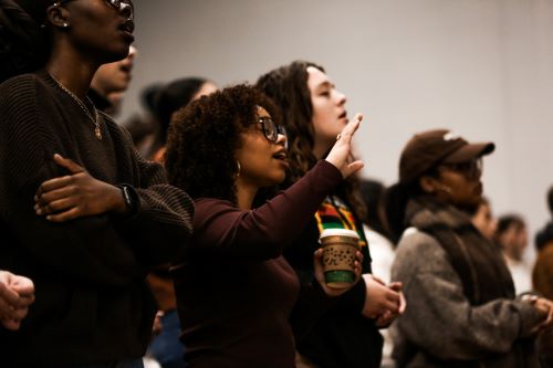 Students worshiping during Chapel service.